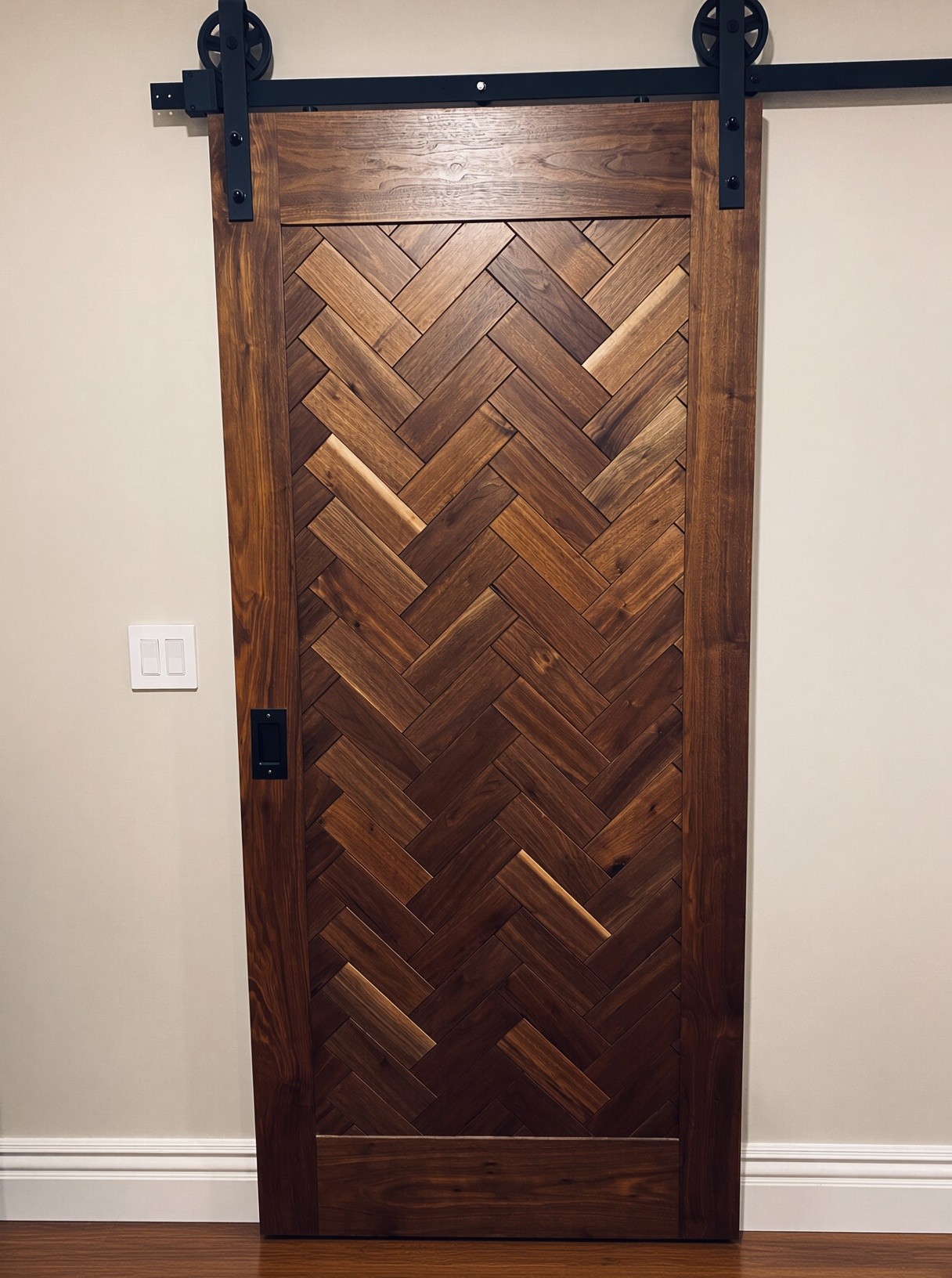 Herringbone walnut barn door
